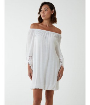 Bardot Tunic Dress With Crochet Lace Sleeves