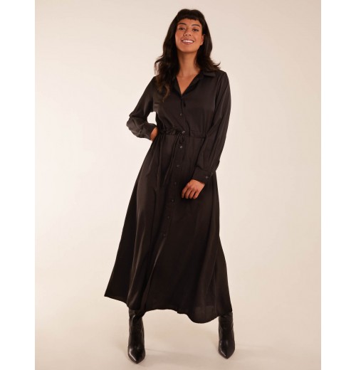 Drawstring Button Through Shirt Maxi Dress