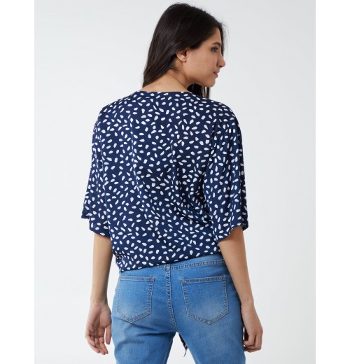 Abstract Spot Tie Front Batwing Top