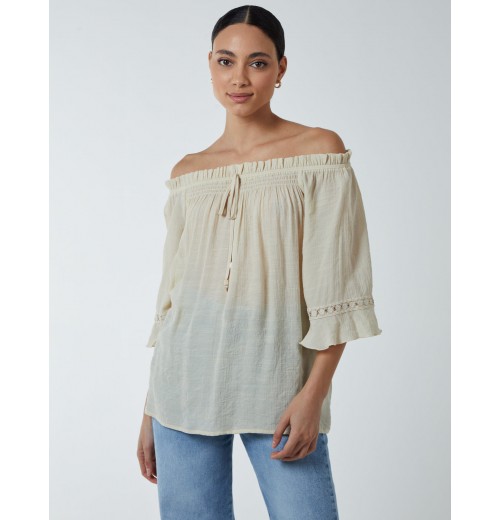 Bardot Tie Front Top