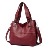 Red Leather Top Zip Tote Purse